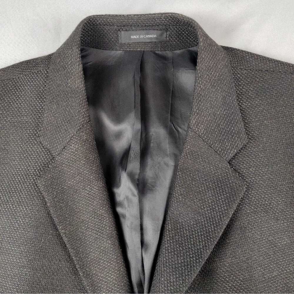 DKNY Mens 46R Sport Coat Blazer Brown Black Birdseye Pure New Wool Textured